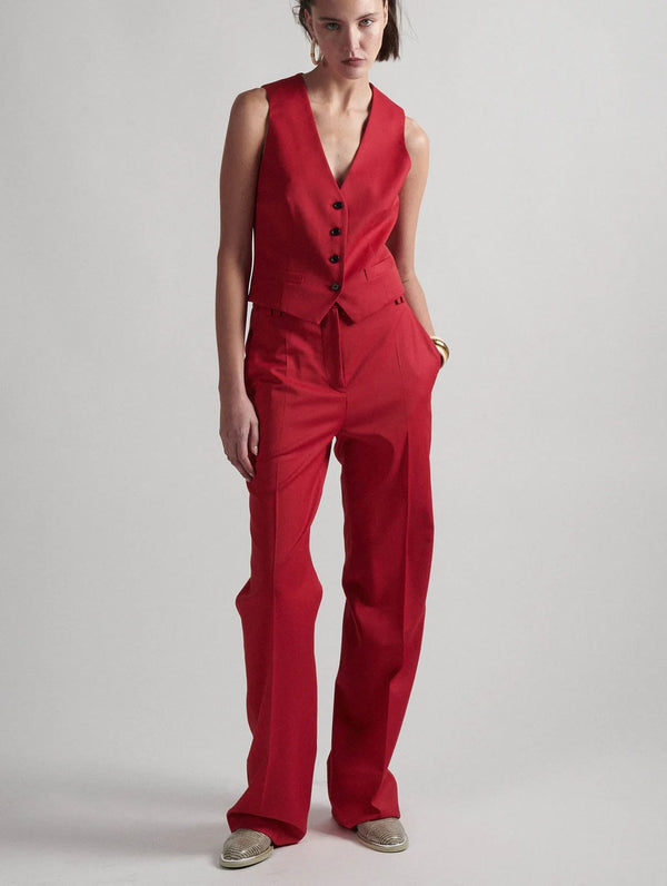 Pantalon rouge en gabardine stretch